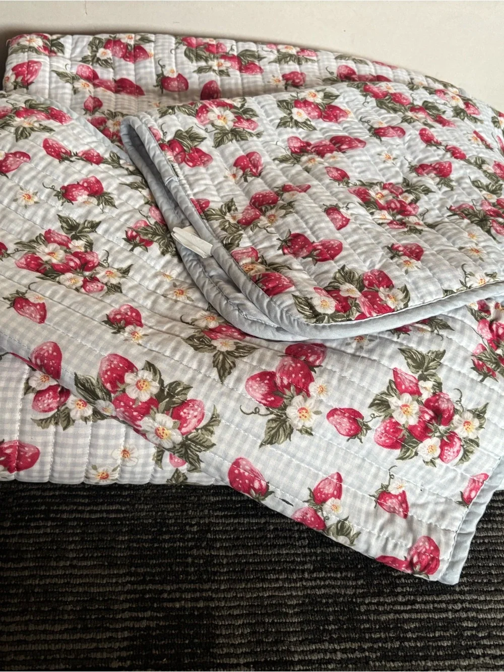 Marshall Strawberry Print Quilted Bedspread - White and Pink